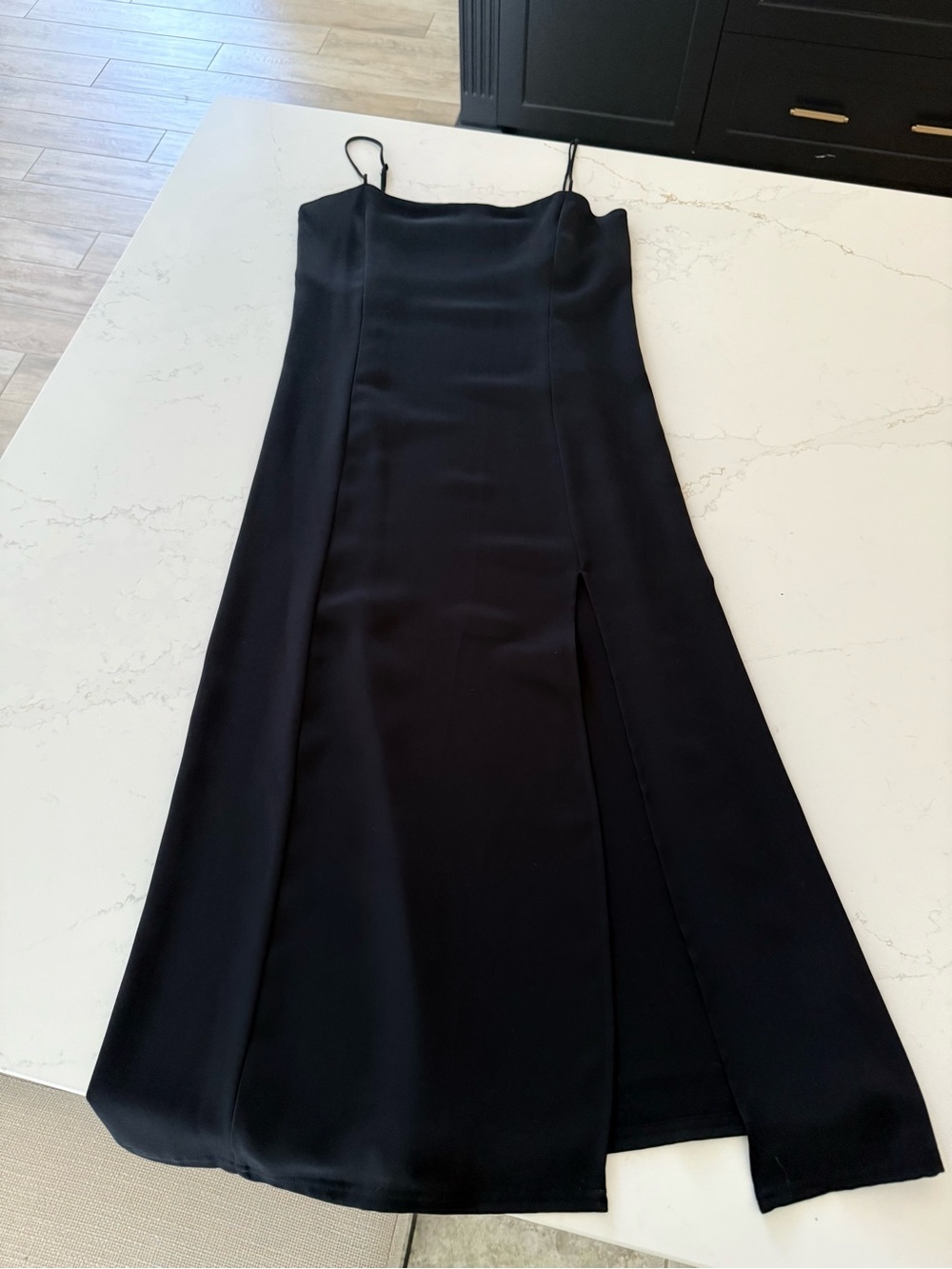 Aritzia Babaton Black Satin Slip Maxi Dress XS Elegant Minimalist Side Slit